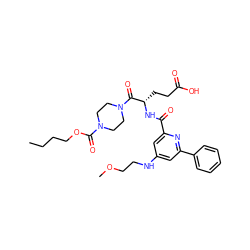 CCCCOC(=O)N1CCN(C(=O)[C@H](CCC(=O)O)NC(=O)c2cc(NCCOC)cc(-c3ccccc3)n2)CC1 ZINC000096900081