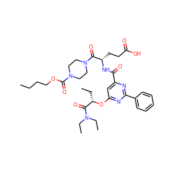 CCCCOC(=O)N1CCN(C(=O)[C@H](CCC(=O)O)NC(=O)c2cc(O[C@@H](CC)C(=O)N(CC)CC)nc(-c3ccccc3)n2)CC1 ZINC000049677850