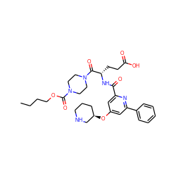 CCCCOC(=O)N1CCN(C(=O)[C@H](CCC(=O)O)NC(=O)c2cc(O[C@@H]3CCCNC3)cc(-c3ccccc3)n2)CC1 ZINC000049757135