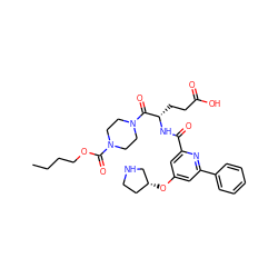 CCCCOC(=O)N1CCN(C(=O)[C@H](CCC(=O)O)NC(=O)c2cc(O[C@@H]3CCNC3)cc(-c3ccccc3)n2)CC1 ZINC000049756963