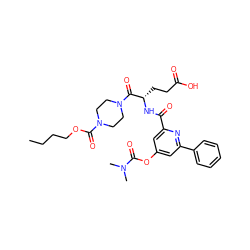 CCCCOC(=O)N1CCN(C(=O)[C@H](CCC(=O)O)NC(=O)c2cc(OC(=O)N(C)C)cc(-c3ccccc3)n2)CC1 ZINC000049757342