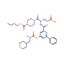 CCCCOC(=O)N1CCN(C(=O)[C@H](CCC(=O)O)NC(=O)c2cc(OC(=O)N(C)CC3CCOCC3)cc(-c3ccccc3)n2)CC1 ZINC000049757179