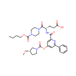 CCCCOC(=O)N1CCN(C(=O)[C@H](CCC(=O)O)NC(=O)c2cc(OC(=O)N3CC[C@H](OC)C3)cc(-c3ccccc3)n2)CC1 ZINC000049722757