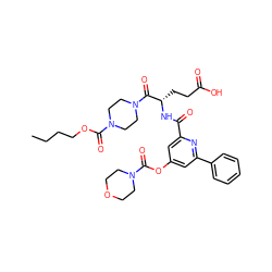 CCCCOC(=O)N1CCN(C(=O)[C@H](CCC(=O)O)NC(=O)c2cc(OC(=O)N3CCOCC3)cc(-c3ccccc3)n2)CC1 ZINC000049757085