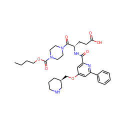 CCCCOC(=O)N1CCN(C(=O)[C@H](CCC(=O)O)NC(=O)c2cc(OC[C@@H]3CCCNC3)cc(-c3ccccc3)n2)CC1 ZINC000049757305