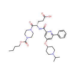 CCCCOC(=O)N1CCN(C(=O)[C@H](CCC(=O)O)NC(=O)c2cc(OC3CCN(C(C)C)CC3)cc(-c3ccccc3)n2)CC1 ZINC000049710800