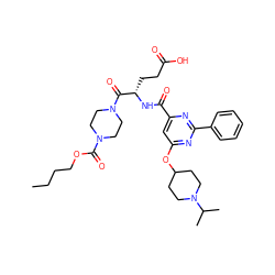 CCCCOC(=O)N1CCN(C(=O)[C@H](CCC(=O)O)NC(=O)c2cc(OC3CCN(C(C)C)CC3)nc(-c3ccccc3)n2)CC1 ZINC000049679282