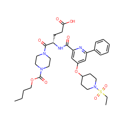 CCCCOC(=O)N1CCN(C(=O)[C@H](CCC(=O)O)NC(=O)c2cc(OC3CCN(S(=O)(=O)CC)CC3)cc(-c3ccccc3)n2)CC1 ZINC000049711218