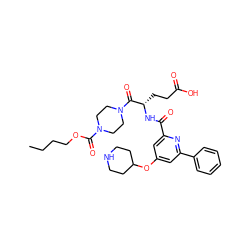 CCCCOC(=O)N1CCN(C(=O)[C@H](CCC(=O)O)NC(=O)c2cc(OC3CCNCC3)cc(-c3ccccc3)n2)CC1 ZINC000042988598