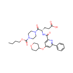 CCCCOC(=O)N1CCN(C(=O)[C@H](CCC(=O)O)NC(=O)c2cc(OC3CCOCC3)cc(-c3ccccc3)n2)CC1 ZINC000049756277