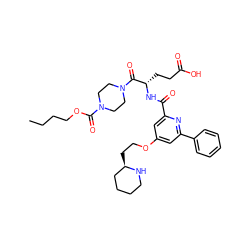 CCCCOC(=O)N1CCN(C(=O)[C@H](CCC(=O)O)NC(=O)c2cc(OCC[C@@H]3CCCCN3)cc(-c3ccccc3)n2)CC1 ZINC000049756137