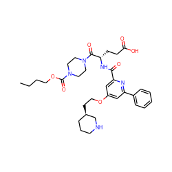 CCCCOC(=O)N1CCN(C(=O)[C@H](CCC(=O)O)NC(=O)c2cc(OCC[C@@H]3CCCNC3)cc(-c3ccccc3)n2)CC1 ZINC000049757252