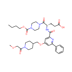 CCCCOC(=O)N1CCN(C(=O)[C@H](CCC(=O)O)NC(=O)c2cc(OCC3CCN(C(=O)COC)CC3)cc(-c3ccccc3)n2)CC1 ZINC000049762935