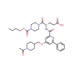 CCCCOC(=O)N1CCN(C(=O)[C@H](CCC(=O)O)NC(=O)c2cc(OCC3CCN(C(C)=O)CC3)cc(-c3ccccc3)n2)CC1 ZINC000049746346