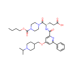 CCCCOC(=O)N1CCN(C(=O)[C@H](CCC(=O)O)NC(=O)c2cc(OCC3CCN(C(C)C)CC3)cc(-c3ccccc3)n2)CC1 ZINC000049746342