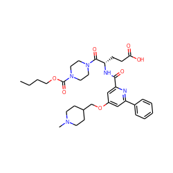 CCCCOC(=O)N1CCN(C(=O)[C@H](CCC(=O)O)NC(=O)c2cc(OCC3CCN(C)CC3)cc(-c3ccccc3)n2)CC1 ZINC000049709080