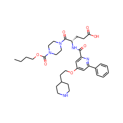 CCCCOC(=O)N1CCN(C(=O)[C@H](CCC(=O)O)NC(=O)c2cc(OCCC3CCNCC3)cc(-c3ccccc3)n2)CC1 ZINC000049757341