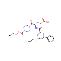 CCCCOC(=O)N1CCN(C(=O)[C@H](CCC(=O)O)NC(=O)c2cc(OCCCC)cc(-c3ccccc3)n2)CC1 ZINC000043020789