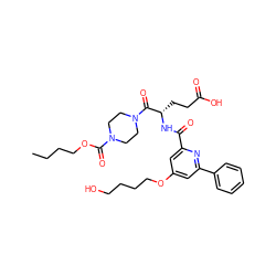 CCCCOC(=O)N1CCN(C(=O)[C@H](CCC(=O)O)NC(=O)c2cc(OCCCCO)cc(-c3ccccc3)n2)CC1 ZINC000049757336