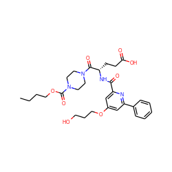 CCCCOC(=O)N1CCN(C(=O)[C@H](CCC(=O)O)NC(=O)c2cc(OCCCO)cc(-c3ccccc3)n2)CC1 ZINC000049762502