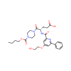 CCCCOC(=O)N1CCN(C(=O)[C@H](CCC(=O)O)NC(=O)c2cc(OCCO)cc(-c3ccccc3)n2)CC1 ZINC000043123077