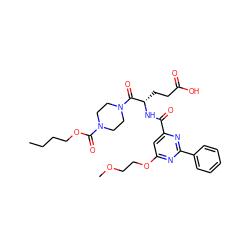 CCCCOC(=O)N1CCN(C(=O)[C@H](CCC(=O)O)NC(=O)c2cc(OCCOC)nc(-c3ccccc3)n2)CC1 ZINC000049680317