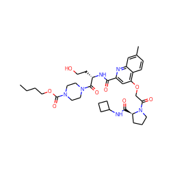 CCCCOC(=O)N1CCN(C(=O)[C@H](CCO)NC(=O)c2cc(OCC(=O)N3CCC[C@H]3C(=O)NC3CCC3)c3ccc(C)cc3n2)CC1 ZINC000169701298