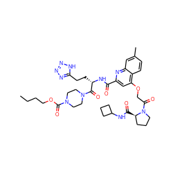 CCCCOC(=O)N1CCN(C(=O)[C@H](CCc2nnn[nH]2)NC(=O)c2cc(OCC(=O)N3CCC[C@H]3C(=O)NC3CCC3)c3ccc(C)cc3n2)CC1 ZINC000169701301