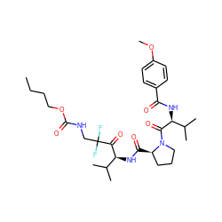 CCCCOC(=O)NCC(F)(F)C(=O)[C@@H](NC(=O)[C@@H]1CCCN1C(=O)[C@@H](NC(=O)c1ccc(OC)cc1)C(C)C)C(C)C ZINC000026936845