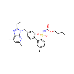 CCCCOC(=O)NS(=O)(=O)c1ccc(C)cc1-c1ccc(Cn2c(CC)nc3c(C)cc(C)nc32)cc1 ZINC000026831402