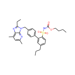 CCCCOC(=O)NS(=O)(=O)c1ccc(CCC)cc1-c1ccc(Cn2c(CC)nc3c(C)cc(C)nc32)cc1 ZINC000003946073