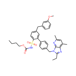 CCCCOC(=O)NS(=O)(=O)c1ccc(Cc2cccc(OC)c2)cc1-c1ccc(Cn2c(CC)nc3c(C)cc(C)nc32)cc1 ZINC000003981034