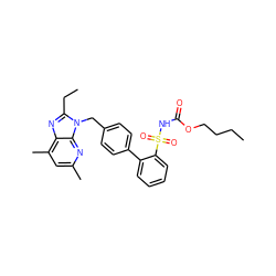 CCCCOC(=O)NS(=O)(=O)c1ccccc1-c1ccc(Cn2c(CC)nc3c(C)cc(C)nc32)cc1 ZINC000026831398