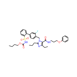 CCCCOC(=O)NS(=O)(=O)c1ccccc1-c1ccc(Cn2c(CCC)nc(CC)c2C(=O)NCCCOc2ccccc2)c(F)c1 ZINC000026291076