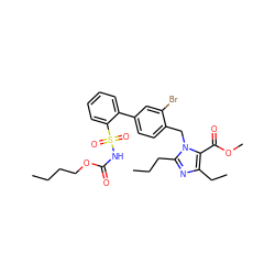 CCCCOC(=O)NS(=O)(=O)c1ccccc1-c1ccc(Cn2c(CCC)nc(CC)c2C(=O)OC)c(Br)c1 ZINC000026162555