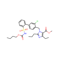 CCCCOC(=O)NS(=O)(=O)c1ccccc1-c1ccc(Cn2c(CCC)nc(CC)c2C(=O)OC)c(Cl)c1 ZINC000003944636