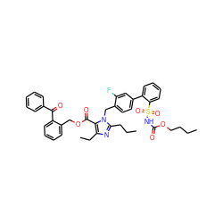 CCCCOC(=O)NS(=O)(=O)c1ccccc1-c1ccc(Cn2c(CCC)nc(CC)c2C(=O)OCc2ccccc2C(=O)c2ccccc2)c(F)c1 ZINC000003939361