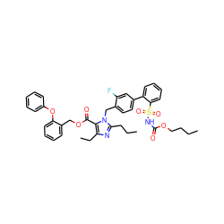 CCCCOC(=O)NS(=O)(=O)c1ccccc1-c1ccc(Cn2c(CCC)nc(CC)c2C(=O)OCc2ccccc2Oc2ccccc2)c(F)c1 ZINC000026294943