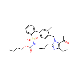 CCCCOC(=O)NS(=O)(=O)c1ccccc1-c1ccc(Cn2c(CCC)nc(CC)c2C(C)=O)c(C)c1 ZINC000026157350