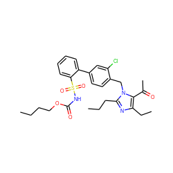 CCCCOC(=O)NS(=O)(=O)c1ccccc1-c1ccc(Cn2c(CCC)nc(CC)c2C(C)=O)c(Cl)c1 ZINC000026152495