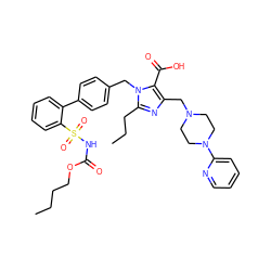 CCCCOC(=O)NS(=O)(=O)c1ccccc1-c1ccc(Cn2c(CCC)nc(CN3CCN(c4ccccn4)CC3)c2C(=O)O)cc1 ZINC000026377960