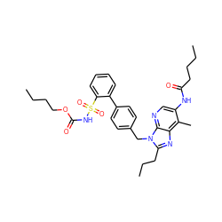 CCCCOC(=O)NS(=O)(=O)c1ccccc1-c1ccc(Cn2c(CCC)nc3c(C)c(NC(=O)CCCC)cnc32)cc1 ZINC000026280672