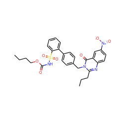 CCCCOC(=O)NS(=O)(=O)c1ccccc1-c1ccc(Cn2c(CCC)nc3ccc([N+](=O)[O-])cc3c2=O)cc1 ZINC000027984242