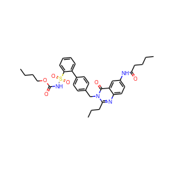 CCCCOC(=O)NS(=O)(=O)c1ccccc1-c1ccc(Cn2c(CCC)nc3ccc(NC(=O)CCCC)cc3c2=O)cc1 ZINC000027996794