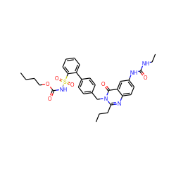 CCCCOC(=O)NS(=O)(=O)c1ccccc1-c1ccc(Cn2c(CCC)nc3ccc(NC(=O)NCC)cc3c2=O)cc1 ZINC000003842959