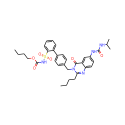 CCCCOC(=O)NS(=O)(=O)c1ccccc1-c1ccc(Cn2c(CCCC)nc3ccc(NC(=O)NC(C)C)cc3c2=O)cc1 ZINC000027981162