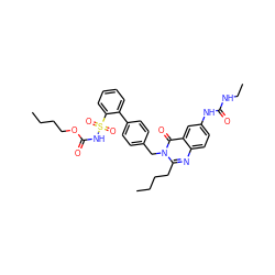 CCCCOC(=O)NS(=O)(=O)c1ccccc1-c1ccc(Cn2c(CCCC)nc3ccc(NC(=O)NCC)cc3c2=O)cc1 ZINC000027985823