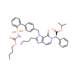 CCCCOC(=O)NS(=O)(=O)c1ccccc1-c1ccc(Cn2c(CCCC)nc3ccn([C@@H](C(=O)OC(C)C)c4ccccc4)c(=O)c32)cc1 ZINC000026636952