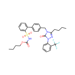 CCCCOC(=O)NS(=O)(=O)c1ccccc1-c1ccc(Cn2c(CCCC)nn(-c3ccccc3C(F)(F)F)c2=O)cc1 ZINC000026718100