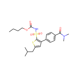 CCCCOC(=O)NS(=O)(=O)c1sc(CC(C)C)cc1-c1ccc(C(=O)N(C)C)cc1 ZINC000040933770